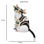 Enamel Cat with Sunglasses and Fishbone Necklace Brooch dimensions and weight