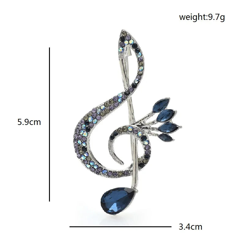 Blue Crystal-Look Treble Clef Brooch