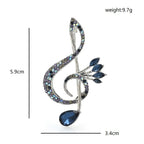 Blue Crystal-Look Treble Clef Brooch