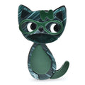 Acrylic Cat with Glasses and Bow Brooch — Green