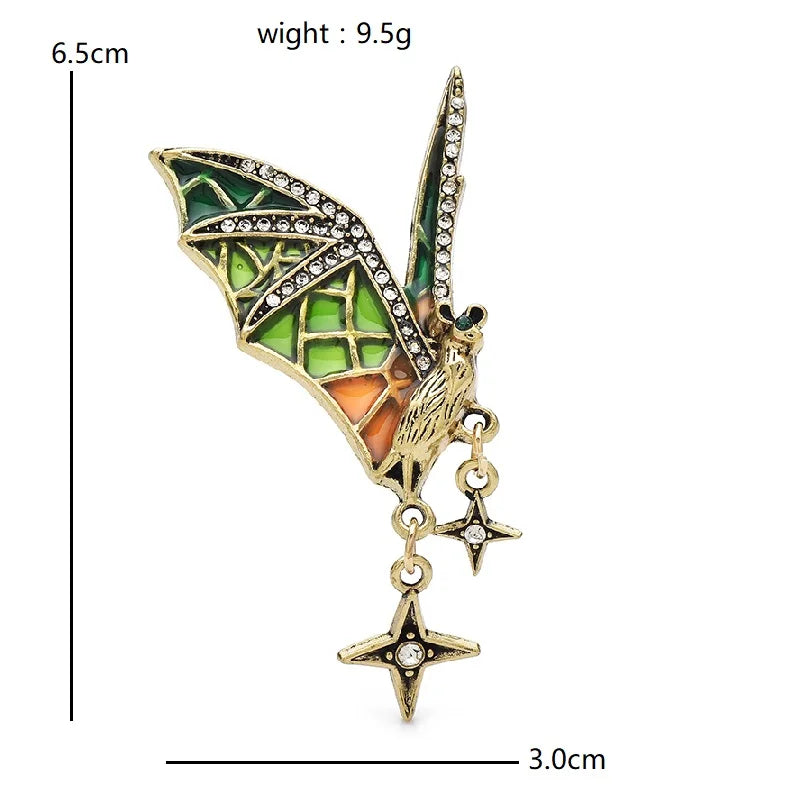 Enamel Flying Bat with Dangling Stars Brooch dimensions and weight