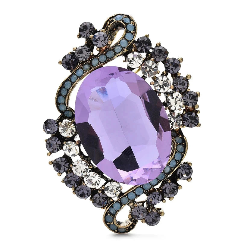 Vintage-Style Faceted Oval with Ribbon Frame Brooch — Purple