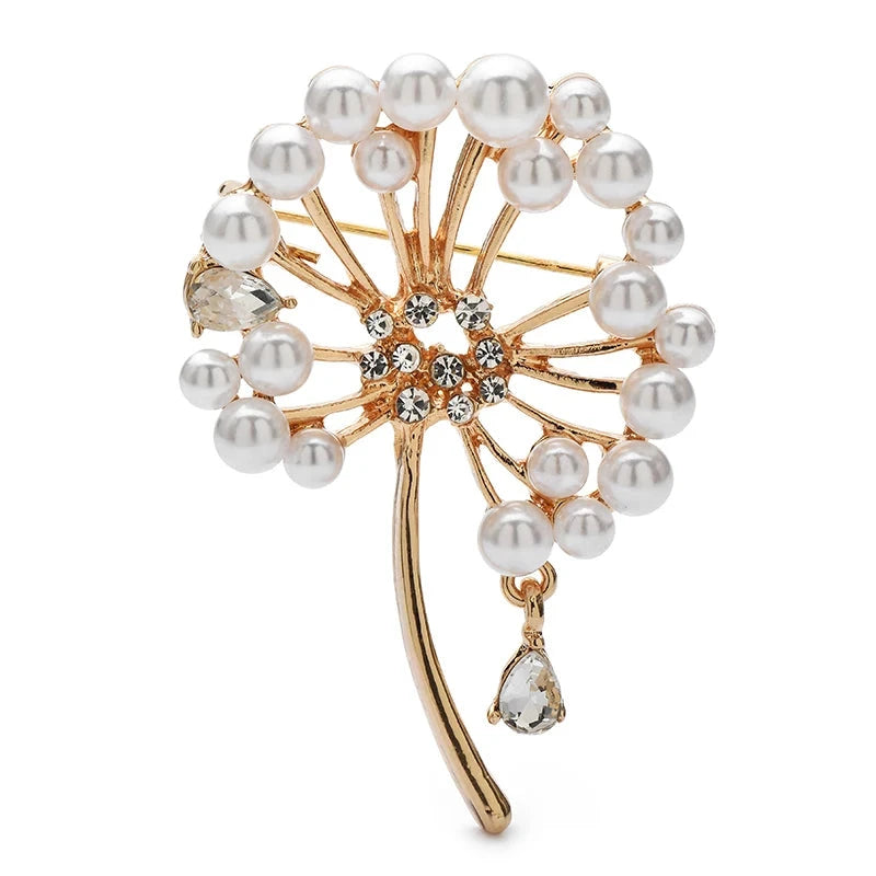 Pearl-Look Dandelion Brooch — Gold