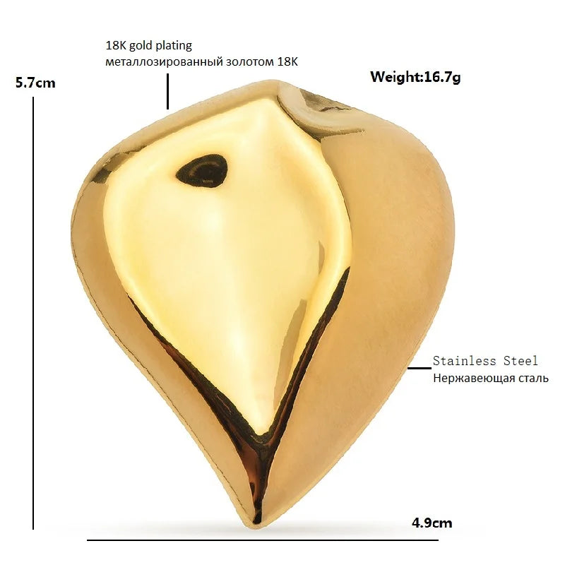 Sculptural Folded Heart Stainless Steel Brooch — dimensions