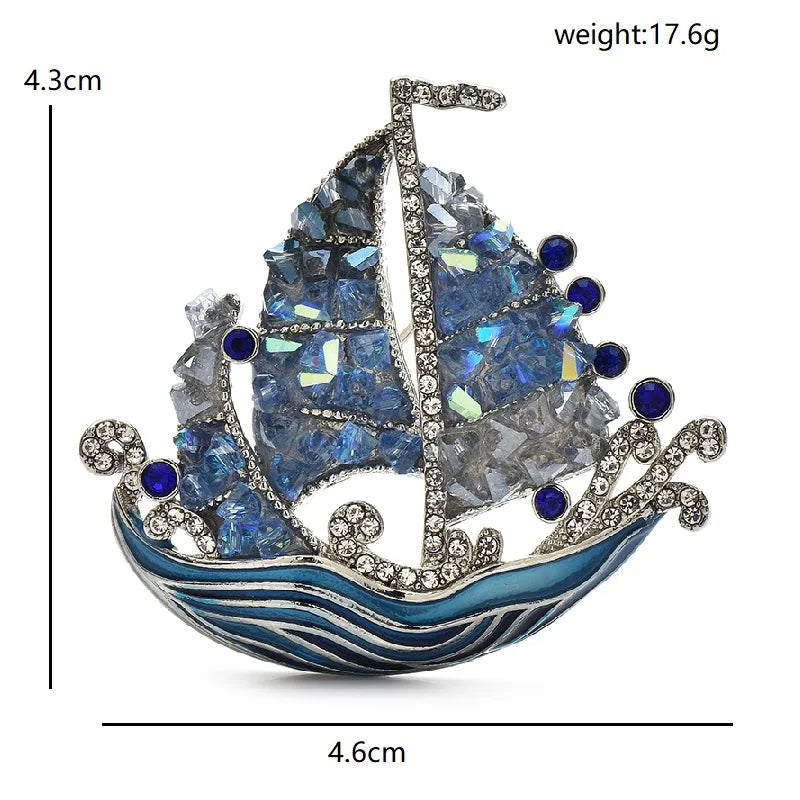 Blue Jeweled Sailboat Brooch dimensions and weight