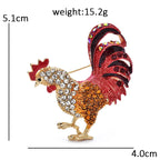 Red-Tailed Rhinestone Rooster Brooch
