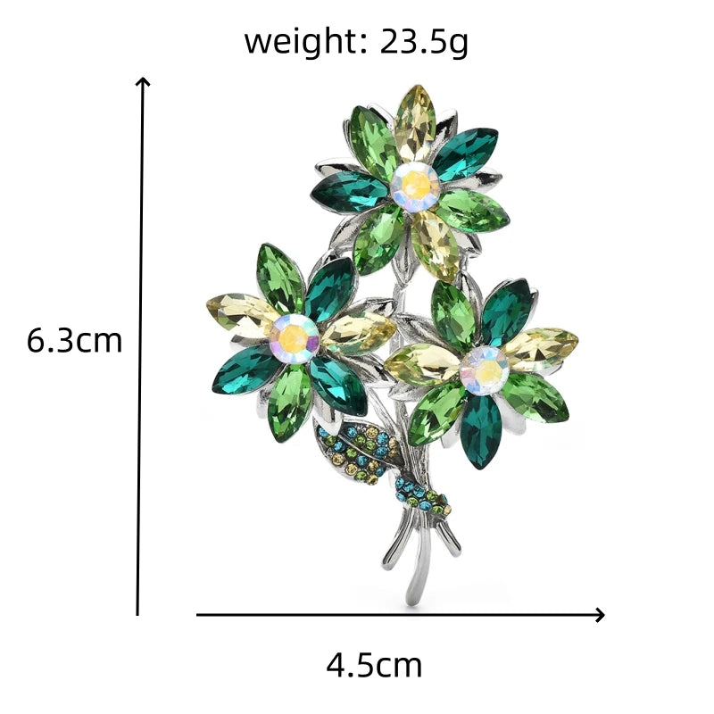 Marquise Rhinestone Three-Flower Bouquet Brooch — dimensions