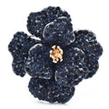 Layered Rhinestone Flower with Golden Center Brooch — Dark Blue