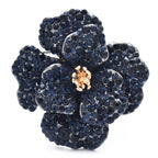 Layered Rhinestone Flower with Golden Center Brooch — Dark Blue