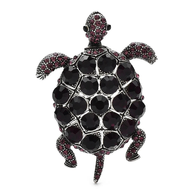 Jeweled Sea Turtle Brooch — Black & Purple