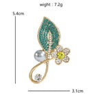 Rhinestone Leaf with Pearl-Look Accent Brooch — dimensions