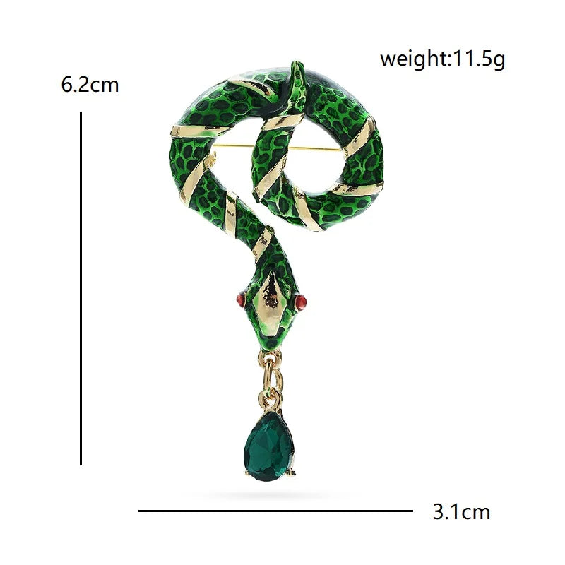 Looped Enamel Snake with Teardrop Pendant Brooch — dimensions