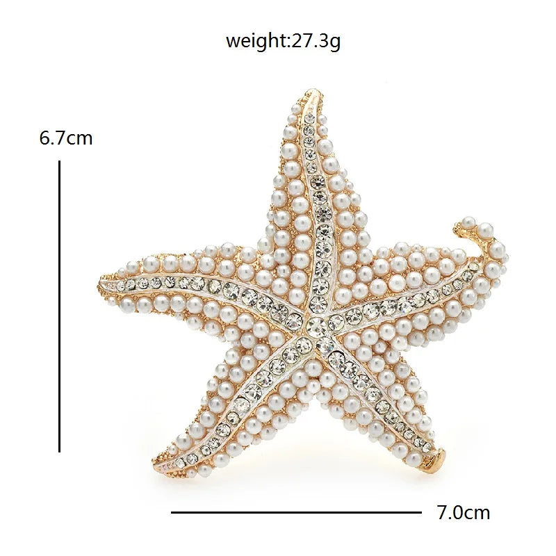 Pearl-Look Starfish with Rhinestone Borders Brooch — dimensions