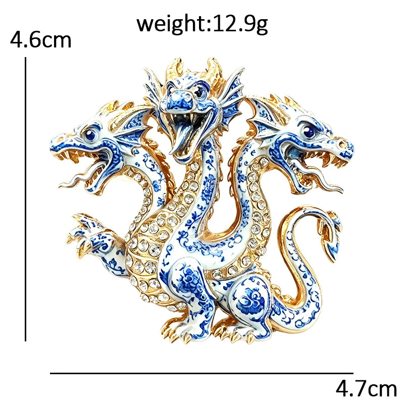 Patterned Three Headed Dragon Brooch