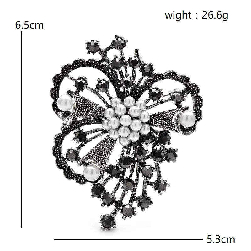 Openwork Flower with Pearl-Look Cluster Brooch — dimensions