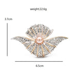 Jeweled Fan Shell with Pearl-Look Center Brooch — dimensions