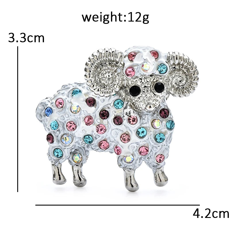 Ram with Multicolor Rhinestones Brooch