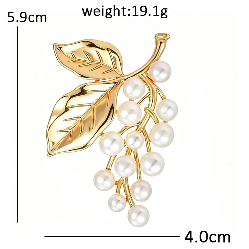 Pearlescent Berry Spray with Two Leaves Brooch