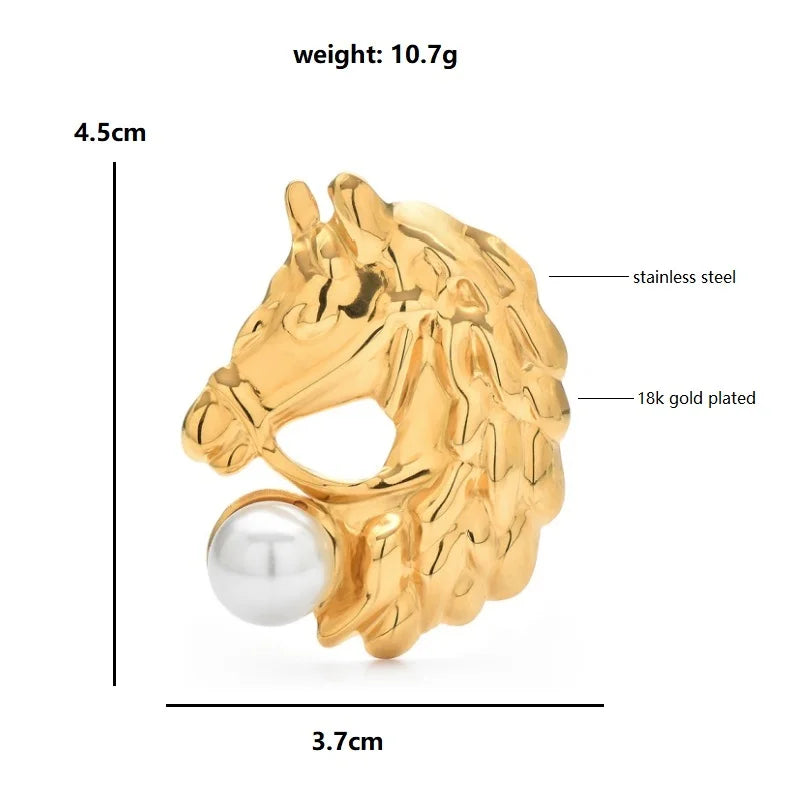 Polished Horse Head with Pearl-Look Accent Brooch — dimensions