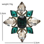 Vintage-Style Emerald-Tone and Clear Faceted Flower Brooch — dimensions