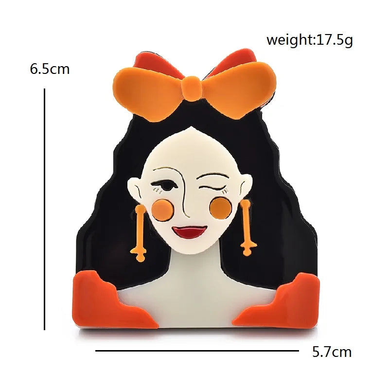Acrylic Winking Lady with Bow Brooch — dimensions