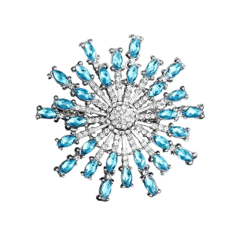 Faceted Rhinestone Sunburst Brooch — Blue