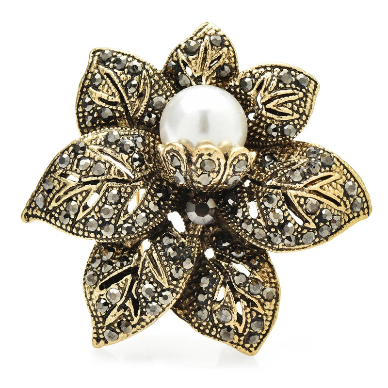 Vintage Pearl-Look Floral Rosette Brooch