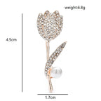 Rhinestone Tulip with Pearl-Look Accent Brooch — dimensions