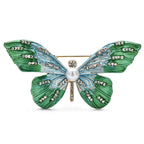 Enamel Butterfly with Sparkling Wing Stripes Brooch — Green