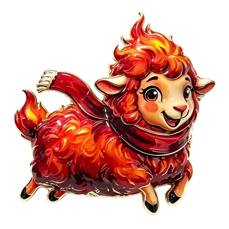 Cheerful Lamb with Winter Scarf Brooch original white background product photo