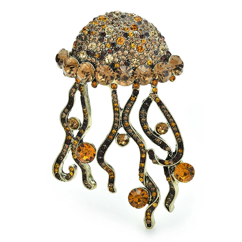 Large Jeweled Jellyfish with Curling Tentacles Brooch