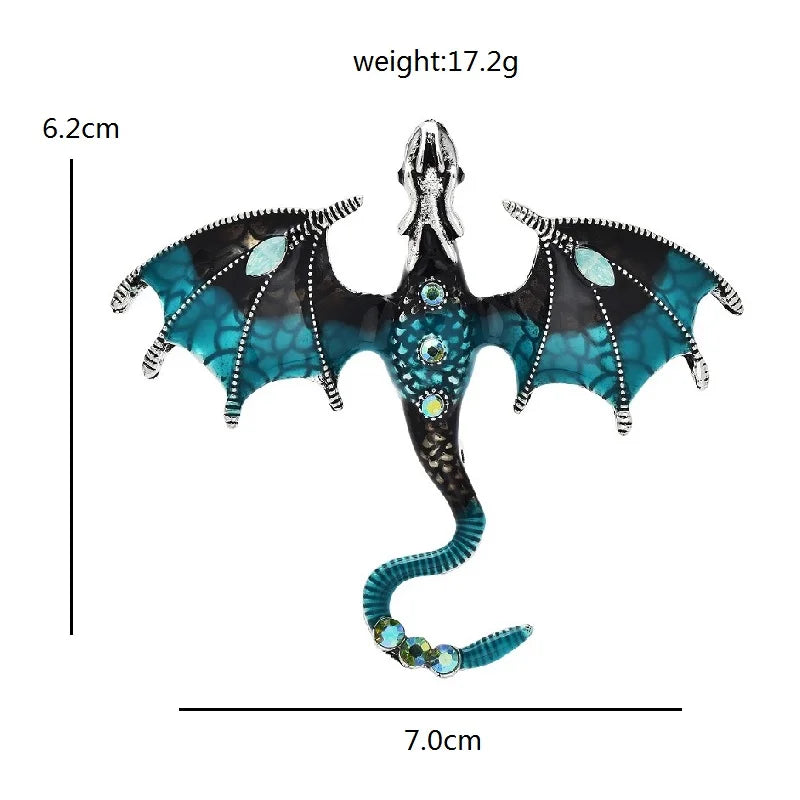 Jeweled Enamel Flying Dragon Brooch