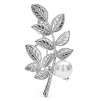 Wheat Branch with Pearl-Look Accent Brooch — Silver
