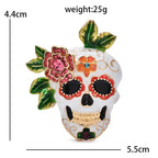 Floral Sugar Skull with Rose and Leaves Brooch — dimensions