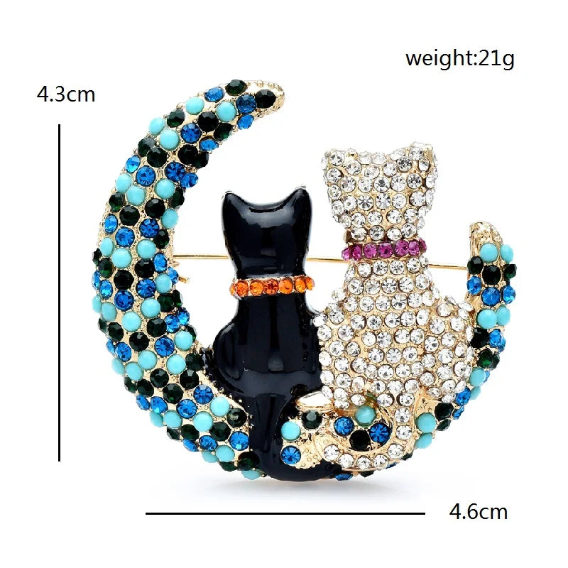 Moon Cats with Rhinestones Brooch — dimensions