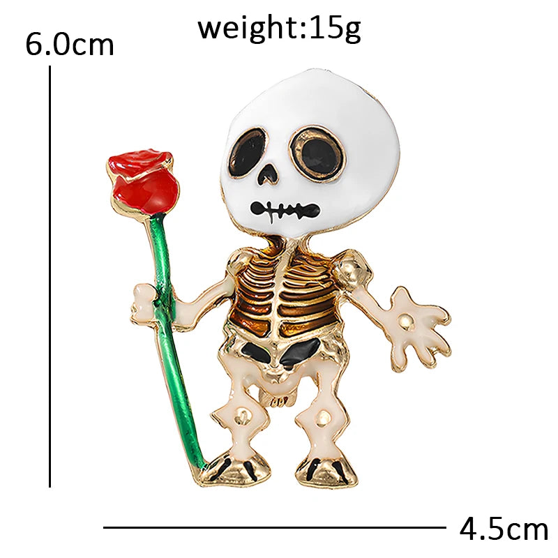 Little Skeleton Holding a Rose Brooch