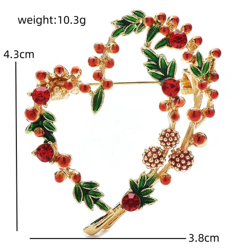 Berry and Leaf Heart Wreath Brooch — dimensions