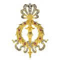 Jeweled Crown and Sword Emblem Brooch — Red