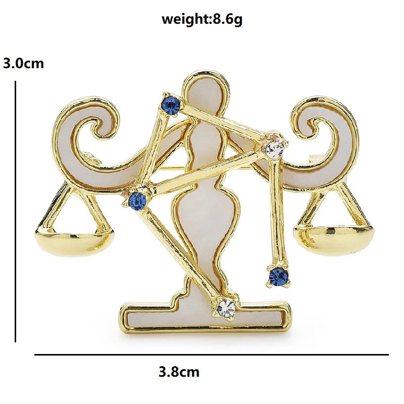 Libra Zodiac with Blue Star Accents Brooch — dimensions