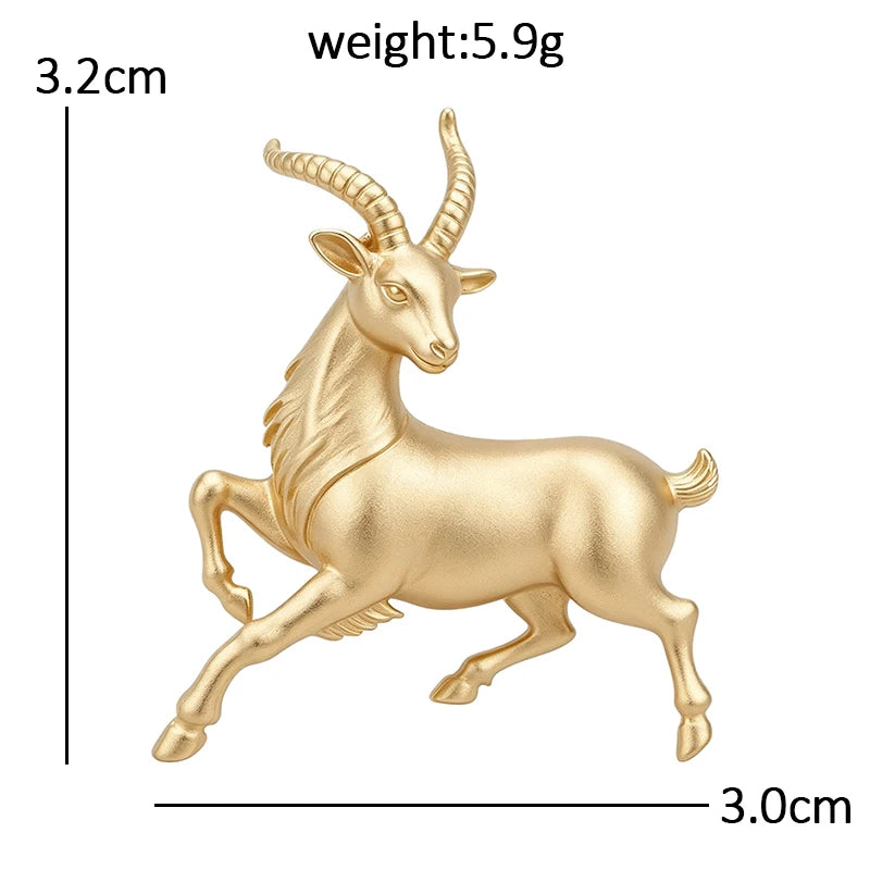 Matte Gold Tone Leaping Antelope Brooch