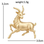 Matte Gold Tone Leaping Antelope Brooch