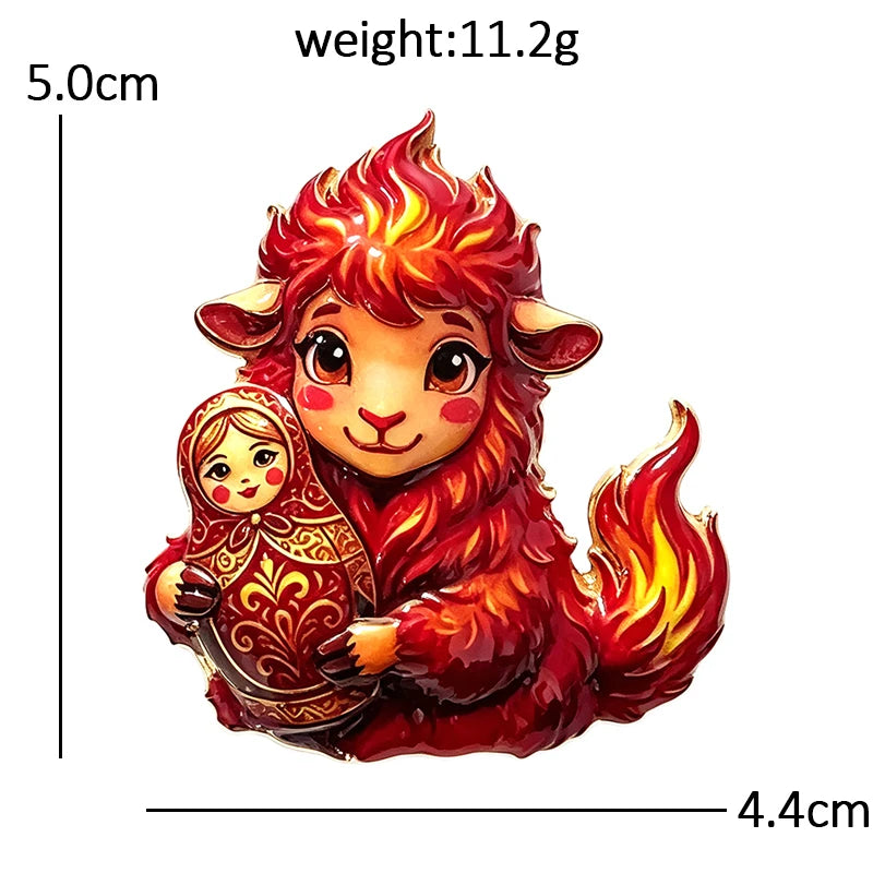 Cheerful Lamb Holding a Matryoshka Brooch