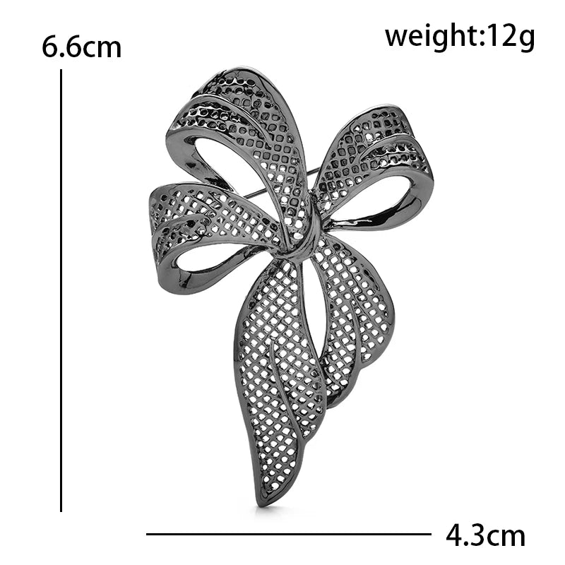 Openwork Mesh Ribbon Bow Brooch — dimensions