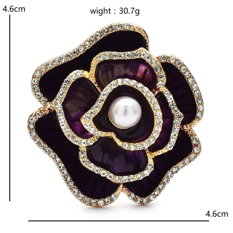Enamel Camellia with Pearl-Look Center Brooch dimensions and weight