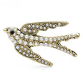 Pearl-Look Flying Swallow Brooch — Gold