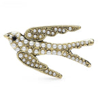 Pearl-Look Flying Swallow Brooch — Gold