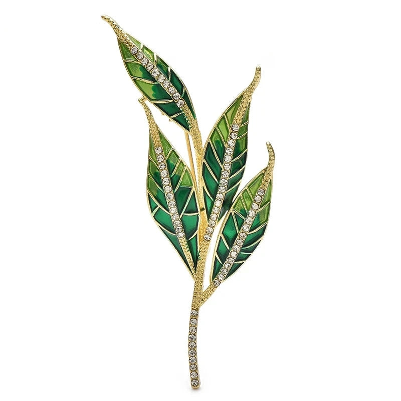 Green Enamel Leaf Sprig with Rhinestone Stem Brooch product variant photo