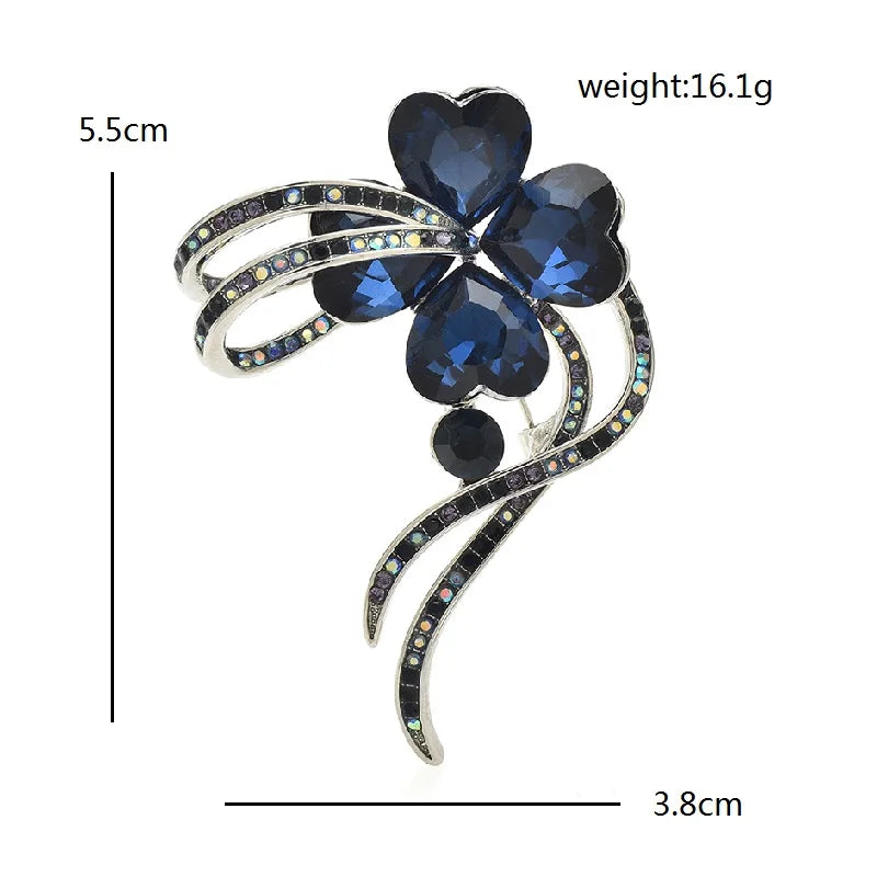 Faceted Heart-Petal Flower with Ribbon Trails Brooch — dimensions