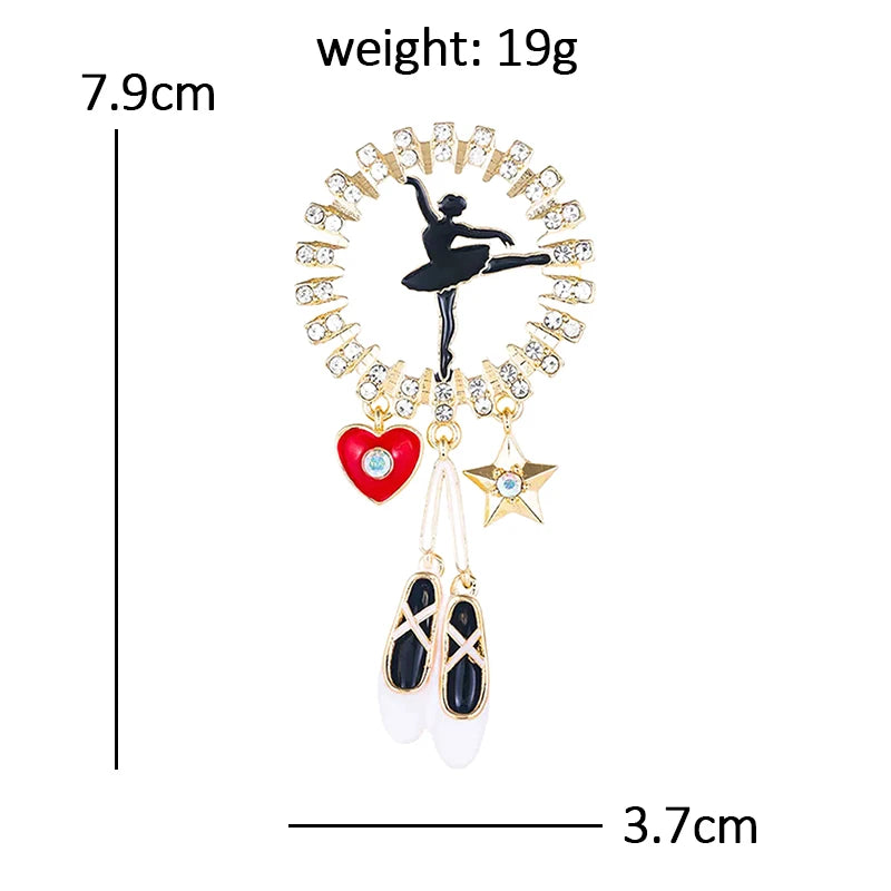 Dancing Ballerina and Ballet Charm Brooch