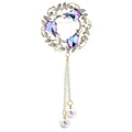 Jeweled Wheat Wreath with Pearl-Look Chain Tassels Brooch — Purple